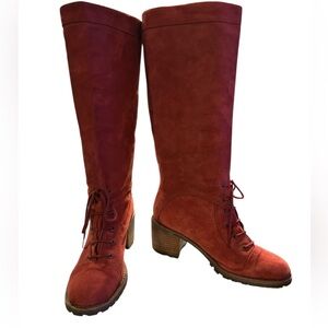 Anthropologie Farylrobin Red Suede Lace-Up Lug Boots – Size 8